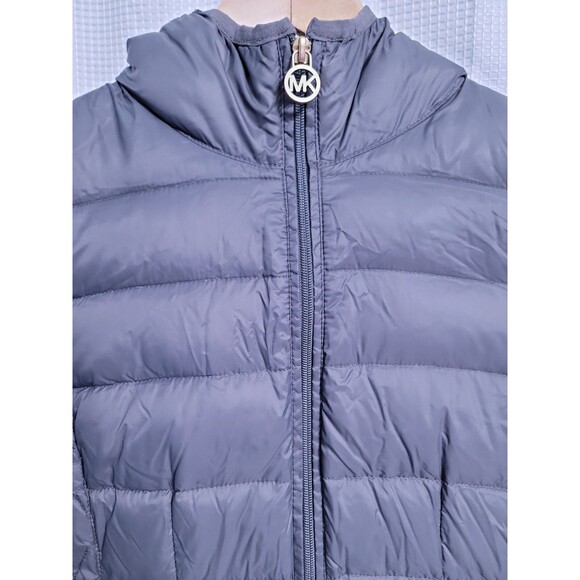 Michael Kors MK Packable Down Hooded Jacket Womens PS Gray/Gold - Picture 6 of 10